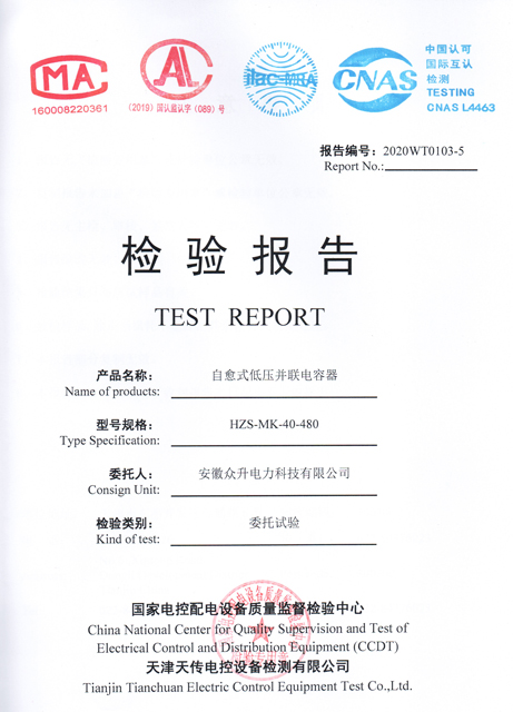 自愈式低壓并聯(lián)電容器檢驗(yàn)報告