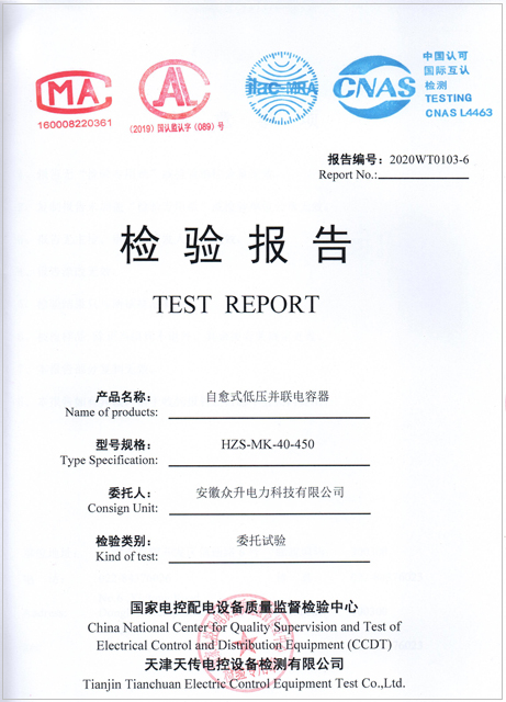 自愈式低壓并聯(lián)電容器檢驗(yàn)報告
